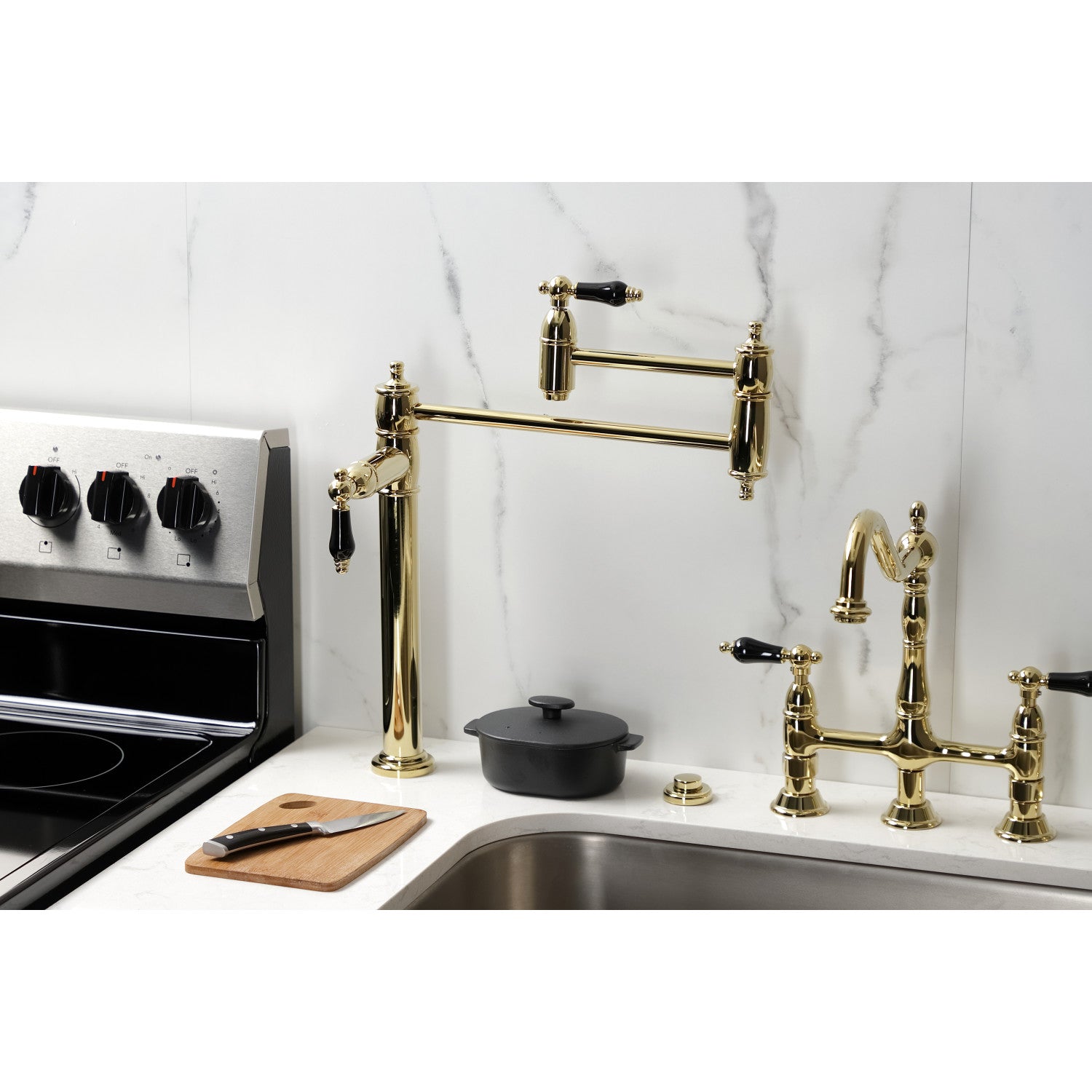 Kingston Heirloom KS3702PKL - Duchess Two-Handle 1-Hole Deck Mount Pot Filler Faucet, Polished Brass — thumbnail 2
